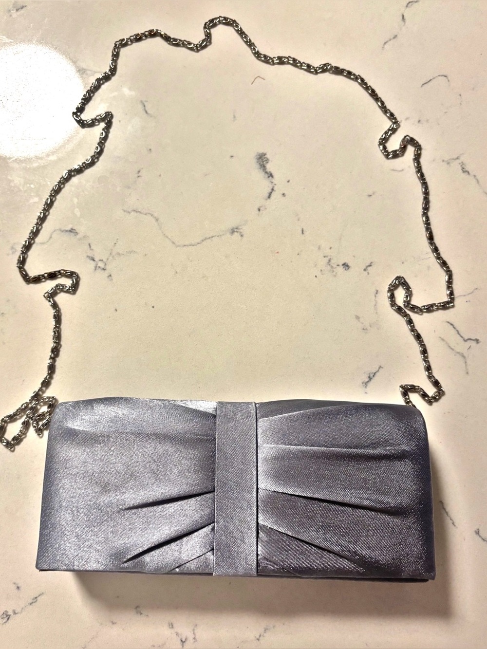 Satin Silver/Pewter Evening Clutch Purse with Chain Strap